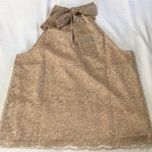 JCrew bow mock lace sparkle blouse